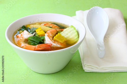 Thai Spicy Mixed Vegetable Soup with Prawns (Gang Liang Goong ) photo