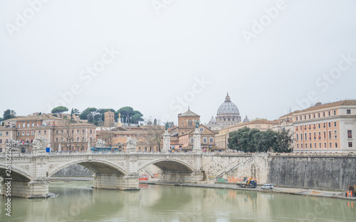 Rome, Italy. Bridge and Castel Sant Angelo and Tiber River. Famous world landmark. Tiber river.