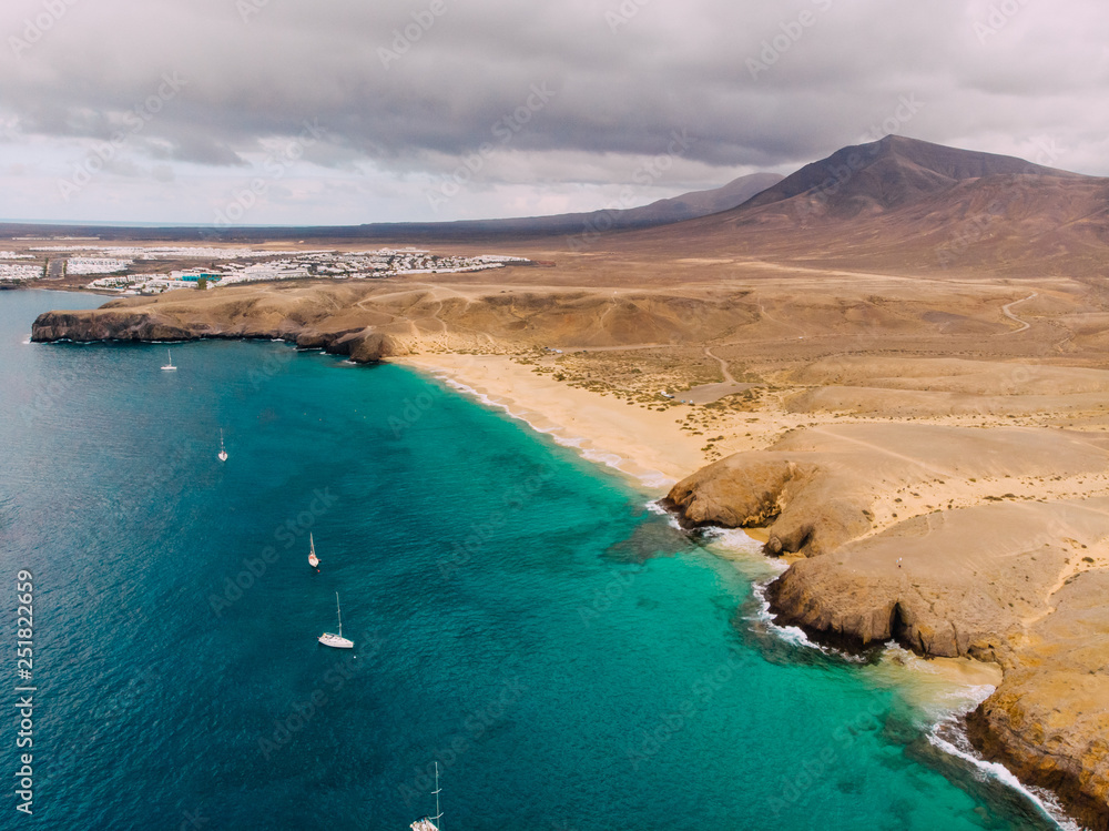 Playa Papagayo Beach on Lanzarote Aerial View