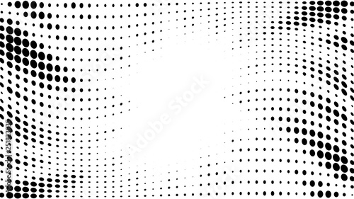 Halftone gradient sun rays pattern. Abstract halftone dots background. Monochrome dots pattern. Pop Art, Comic small dots. Star rays halftone poster. Shine, explosion. Wave space, rays twisted vector