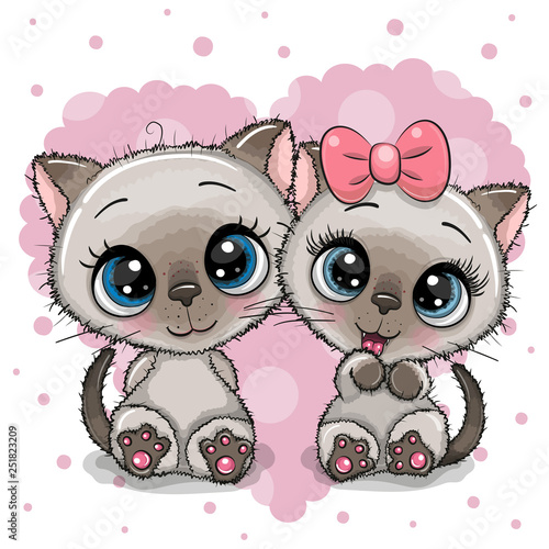 Two cute Kittens on a heart background