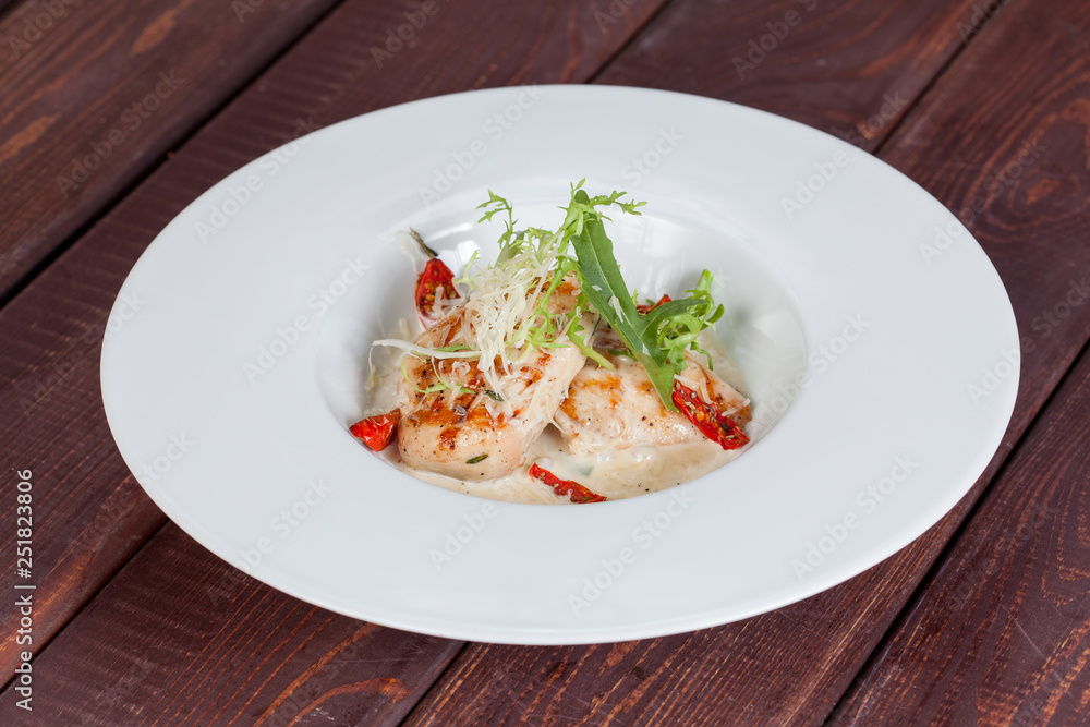 fresh and bright, fish salad from various and appetizing vegetables for designer solutions in cooking fresh and bright, fish salad from various and appetizing vegetables for designer solutions in cooking