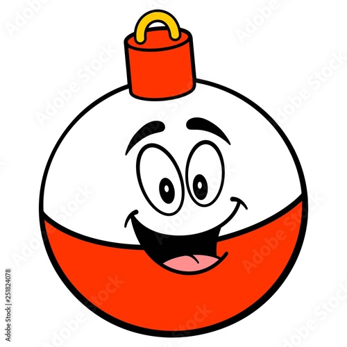 A vector cartoon illustration of a red and white Fishing Bobber mascot.