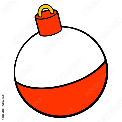 Fishing Bobber - A vector cartoon illustration of a red and white Fishing Bobber. photo