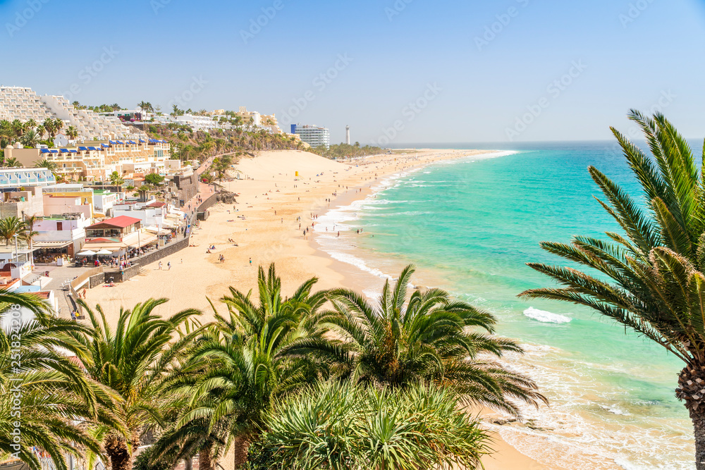 Beautiful, wide sandy beach in Morro Jable, Fuerteventura, Spain