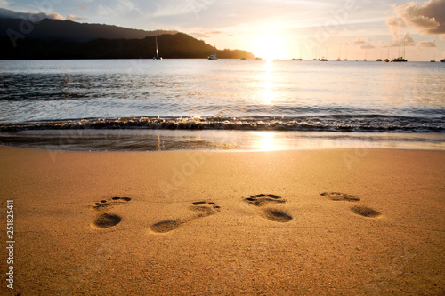 Footprints in the sand.  Hanalei Bay, Kauai, Hawaii
