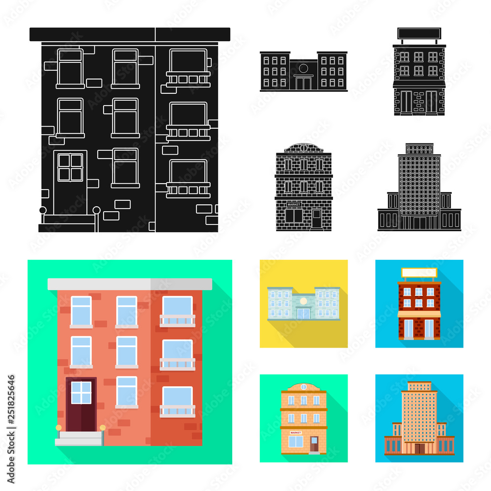 Vector illustration of municipal and center icon. Collection of municipal and estate stock symbol for web. Vector illustration of municipal and center icon. Collection of municipal and estate stock symbol for web.
