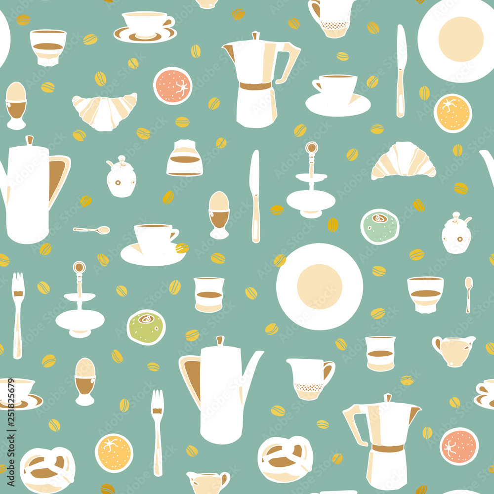 Green pattern with breakfast table. Green pattern with breakfast table.