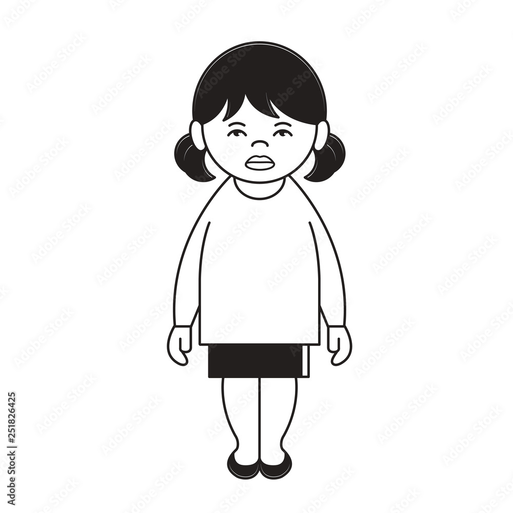 black and white vector cartoon girl standing in angry mood isolated on white black and white vector cartoon girl standing in angry mood isolated on white