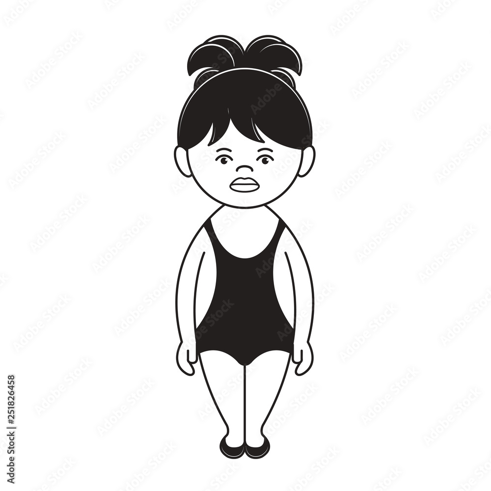 black and white vector cartoon girl standing in swiming suite isolated on white black and white vector cartoon girl standing in swiming suite isolated on white