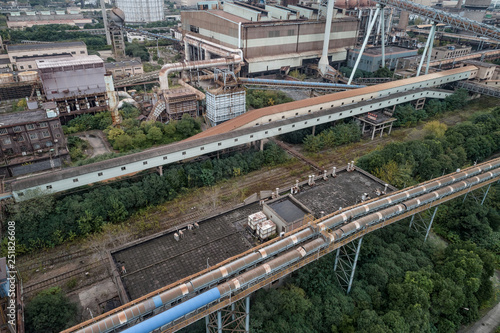 aerial view of industrial buildings in abandoned factory