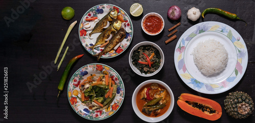 malay food set on wooden background