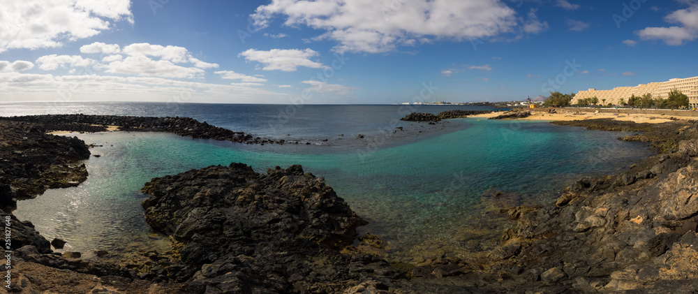 Panoramic view of Jablillo beach in Costa Teguise, Lanzarote Panoramic view of Jablillo beach in Costa Teguise, Lanzarote