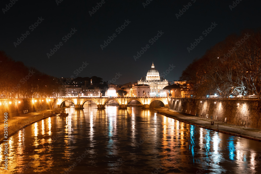 Evening Rome. Landscape on the Vatican. River Tiber. Time lapse. Italy.