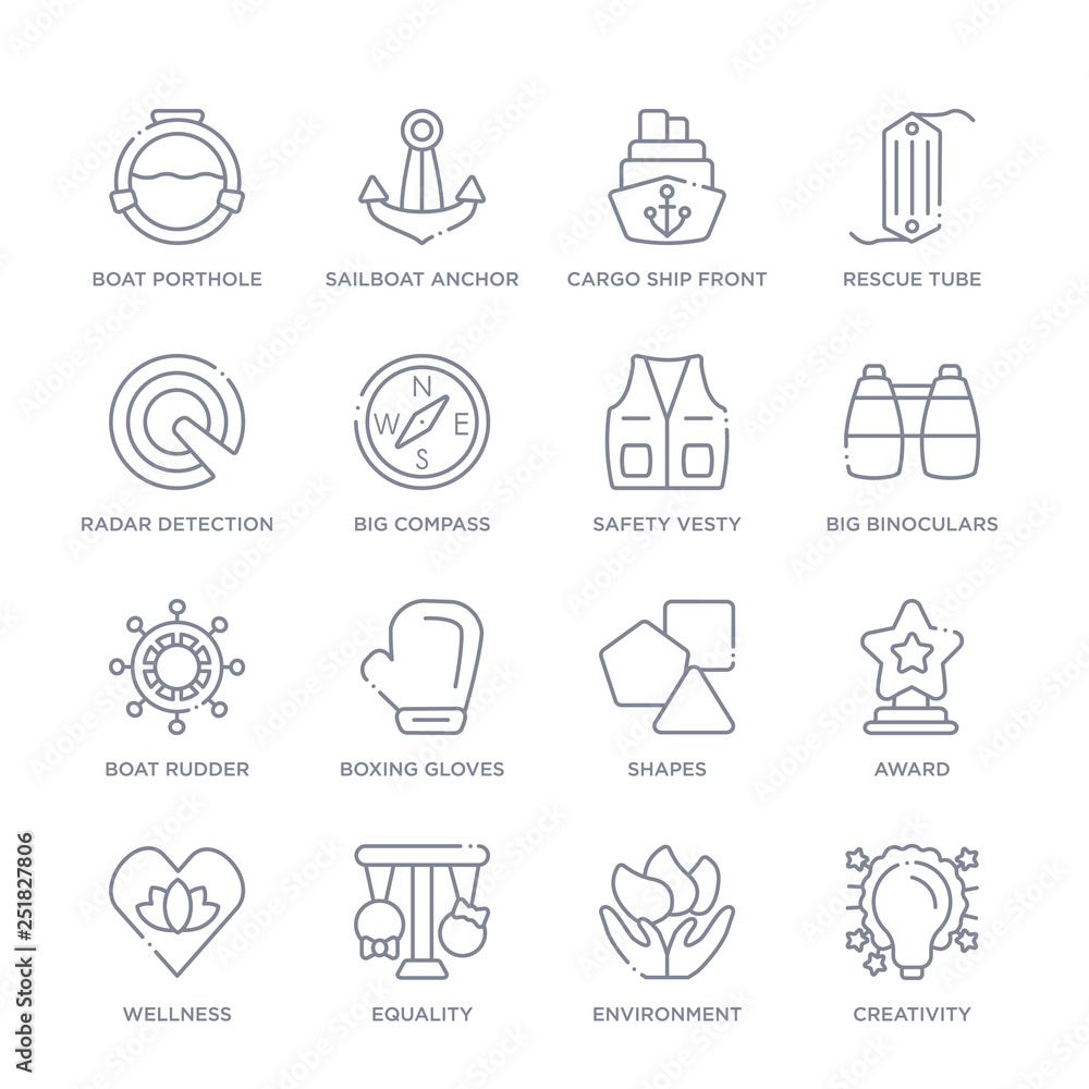 set of 16 thin linear icons such as creativity, environment, equality, wellness, award, shapes, boxing gloves from people skills collection on white background, outline sign icons or symbols set of 16 thin linear icons such as creativity, environment, equality, wellness, award, shapes, boxing gloves from people skills collection on white background, outline sign icons or symbols