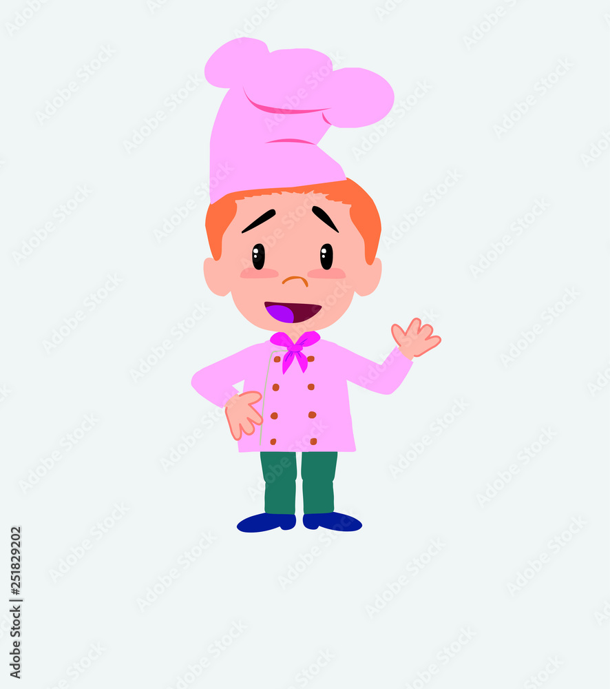 Chef waving, happy. Chef waving, happy.