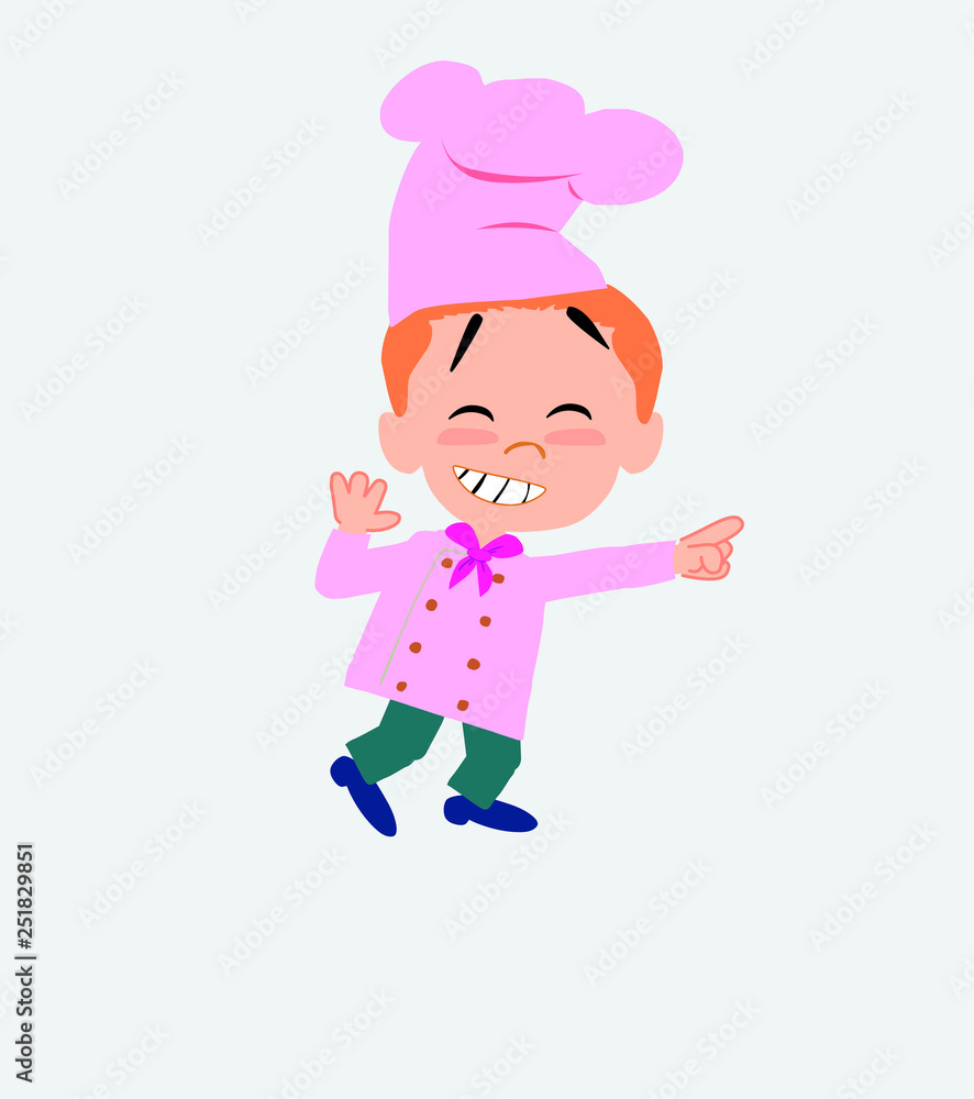 Chef pointing to something funny on his left. Chef pointing to something funny on his left.