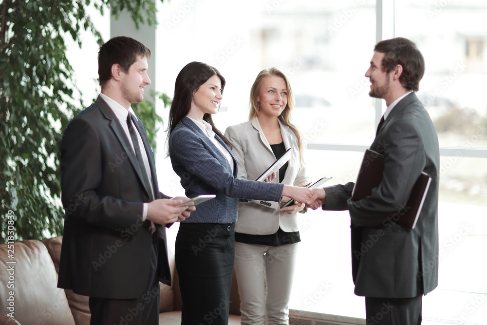 close up. handshake business partners in a modern business center close up. handshake business partners in a modern business center