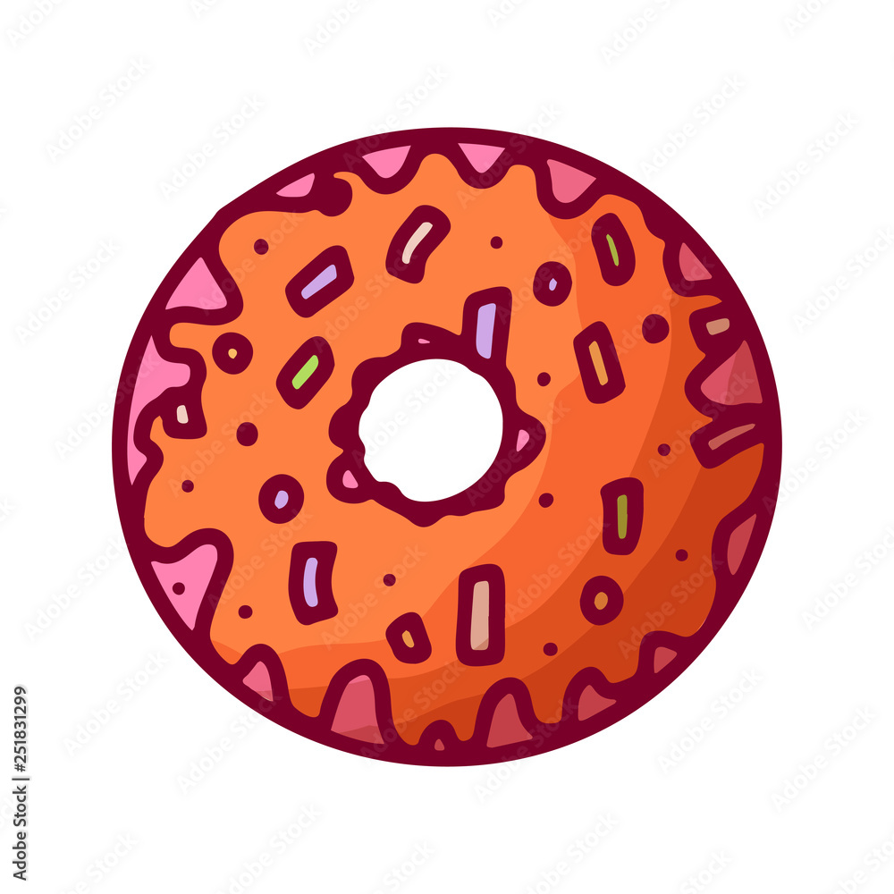 Cartoon donut, great design for any purposes. Vector illustration. Menu template. Doodle style. Birthday party. Cartoon donut, great design for any purposes. Vector illustration. Menu template. Doodle style. Birthday party.