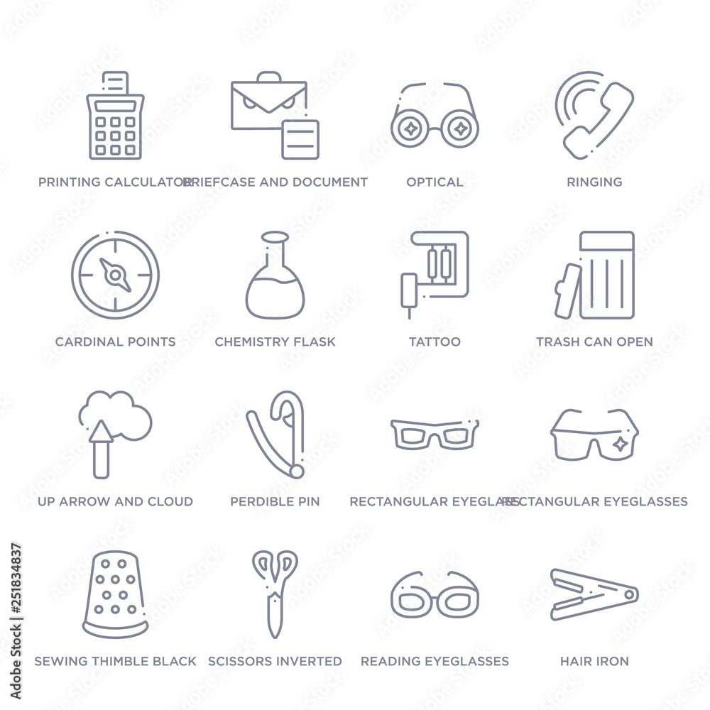set of 16 thin linear icons such as hair iron, reading eyeglasses, scissors inverted view, sewing thimble black variant, rectangular eyeglasses, rectangular eyeglass frame, perdible pin from tools set of 16 thin linear icons such as hair iron, reading eyeglasses, scissors inverted view, sewing thimble black variant, rectangular eyeglasses, rectangular eyeglass frame, perdible pin from tools
