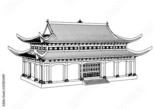 sketch of chinese temple vector