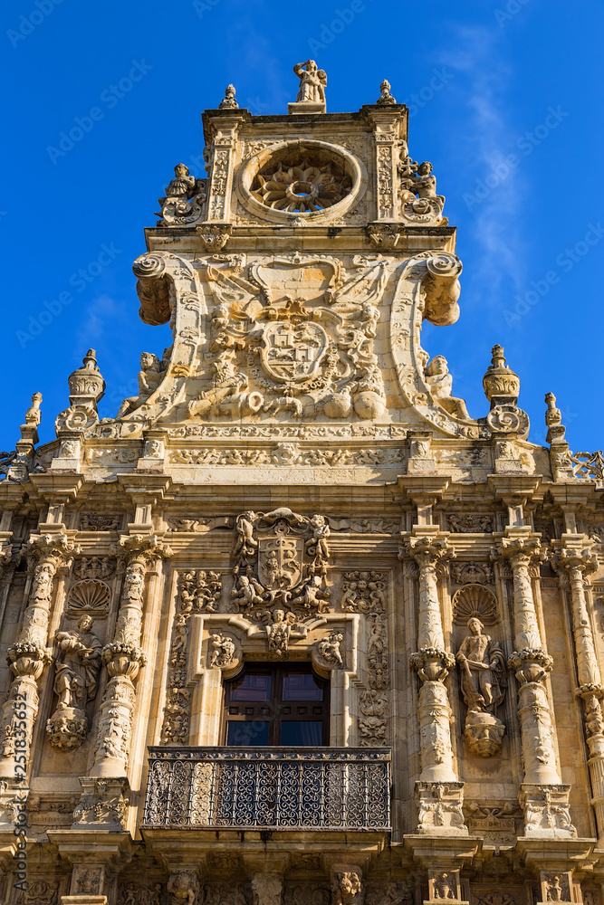 Leon, Spain. The central part of the facade of the monastery of St. Mark. Stamp in plateresco style, 16th century