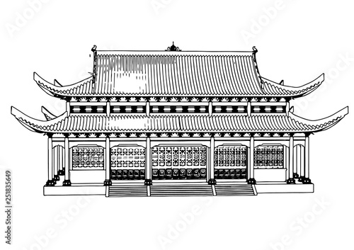 sketch of chinese temple vector