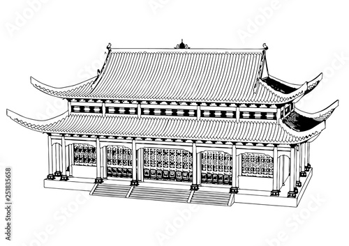 sketch of chinese temple vector