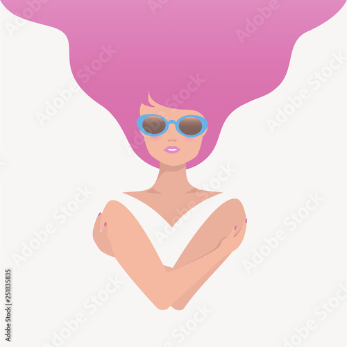 Beautiful woman with long hair vector. Modern girl minimalist style with copy space. Love yourself concept,