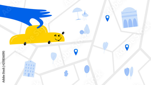 Taxi service hand drawn vector color illustration