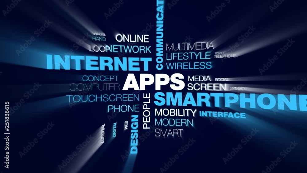 apps smartphone internet communication technology software business  connection mobile design tablet animated word cloud background in uhd 4k  3840 2160. Stock Illustration | Adobe Stock