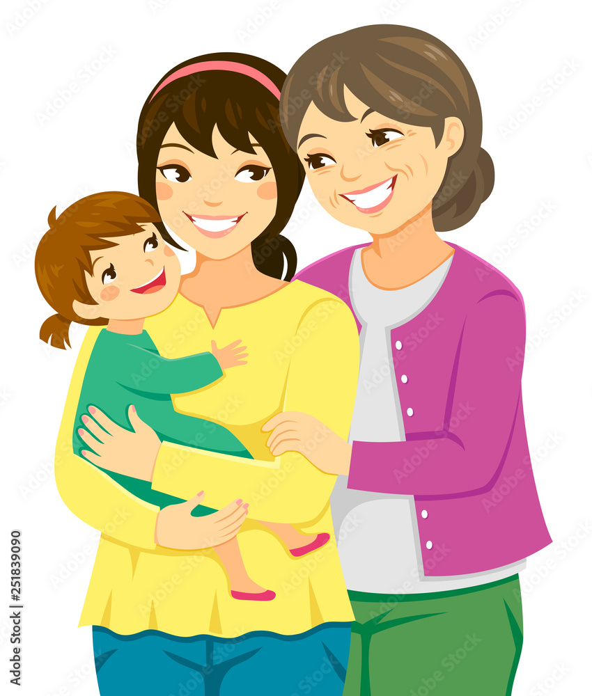 Happy mother, daughter and granddaughter standing together. Happy mother, daughter and granddaughter standing together.