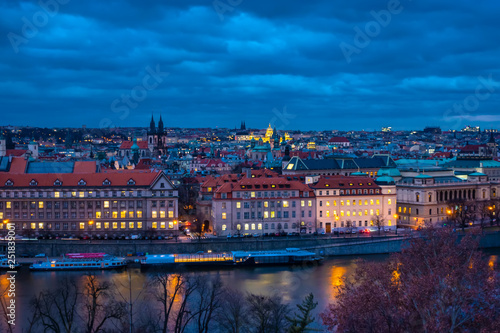 beautiful landscape of Prague city and Vltava river in Czech Republic