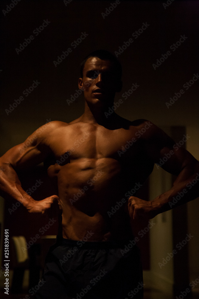 Fototapeta premium Smart man doing exercise and enjoying