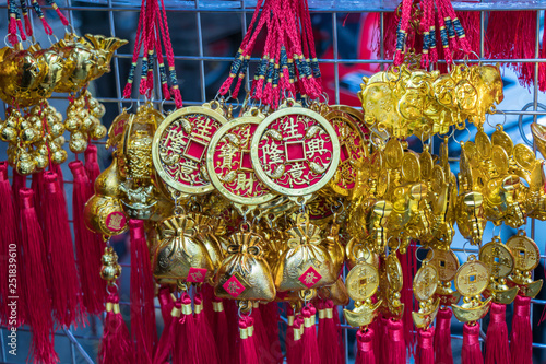 China Town,Bagkok,Thailand.February 7,2019: Souvenirs, gift and decoration at Yaowarat or Bangkok's Chainatown,Thailand.