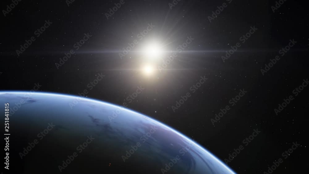 4K Exoplanet 3D illustration two sun sunset orbital view, blue planet from the orbit, world (Elements of this image furnished by NASA) 4K Exoplanet 3D illustration two sun sunset orbital view, blue planet from the orbit, world (Elements of this image furnished by NASA)