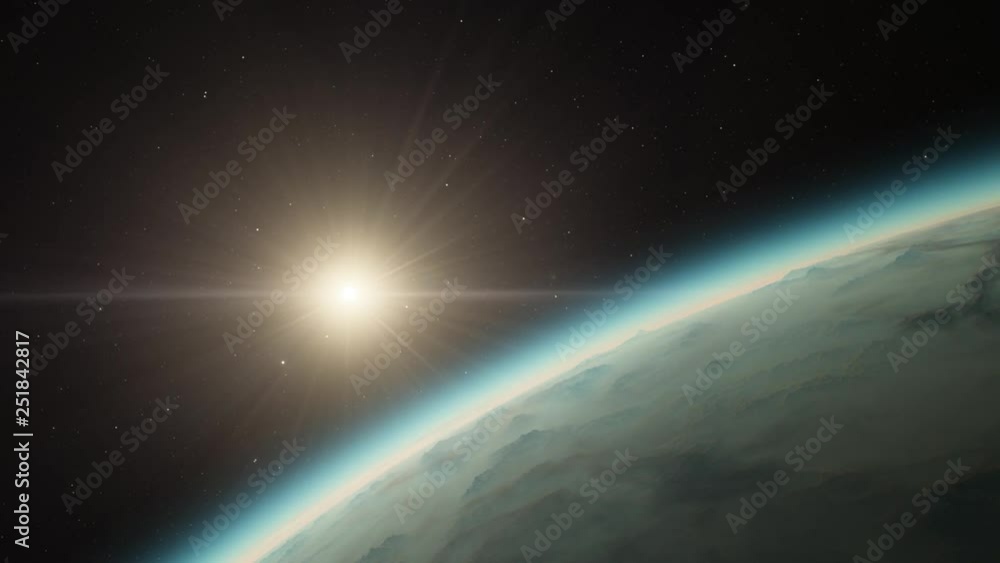 4K Exoplanet 3D illustration sunset orbital view, light green cloudy planet from the orbit, world (Elements of this image furnished by NASA) 4K Exoplanet 3D illustration sunset orbital view, light green cloudy planet from the orbit, world (Elements of this image furnished by NASA)