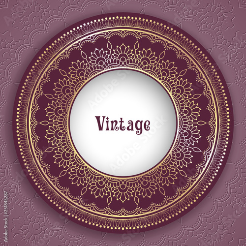 Vintage ornamental round frame for greeting card, invitation or packaging design
