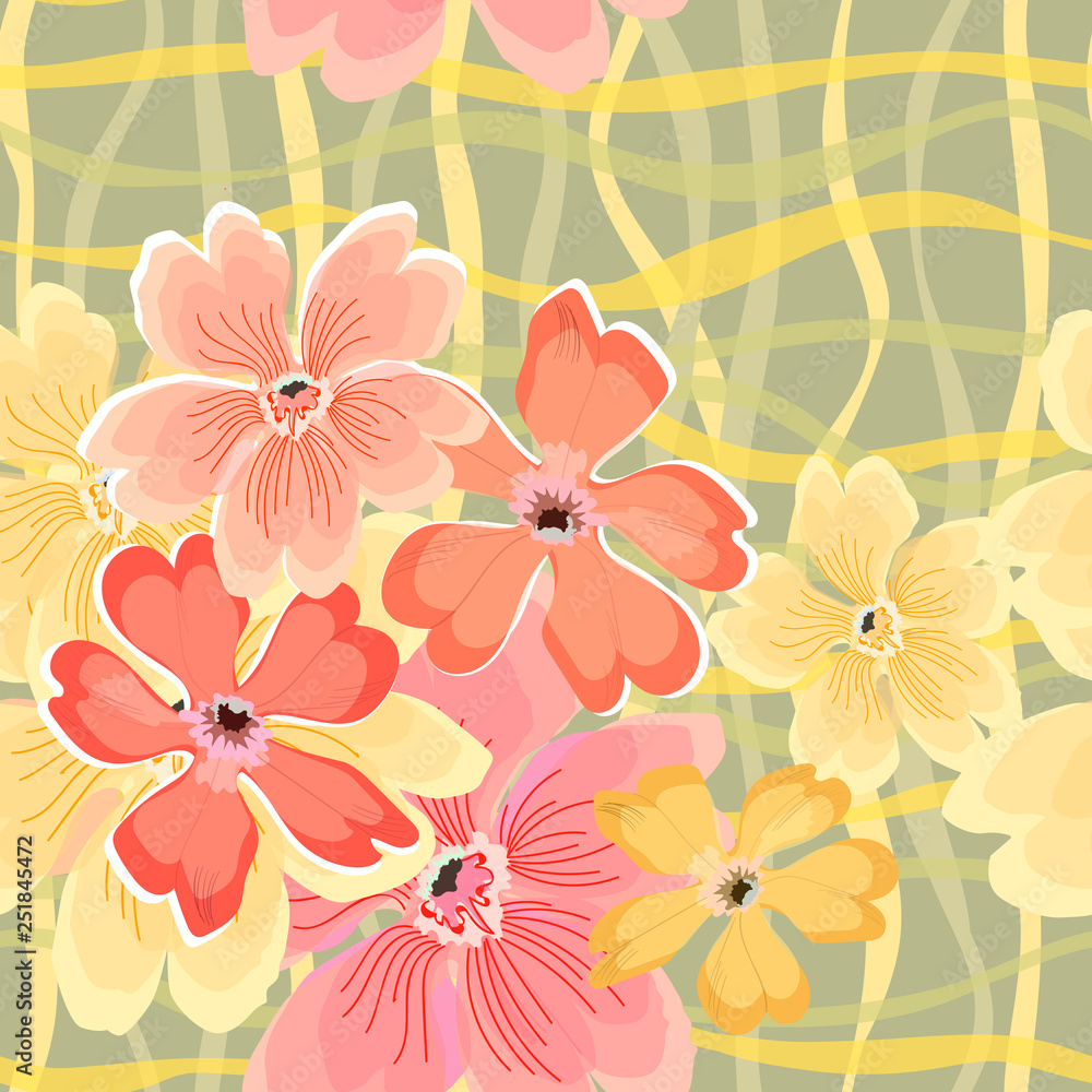 Vector seamless background yellow and pink flowers on a gray Vector seamless background yellow and pink flowers on a gray