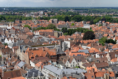 View of city of Bruges from Belfry Bell Tower, Belgium, Europe © dinadankersdesign