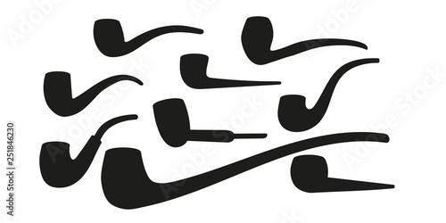 A set of smoking pipe. Tobacco pipe. Black silhouettes. Vector illustration