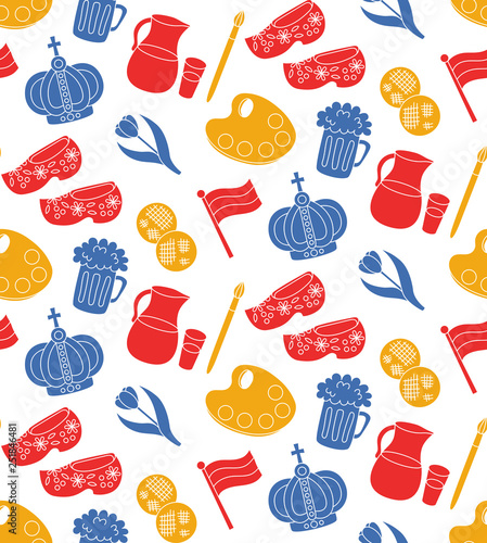 Holland Netherlands icons seamless vector pattern