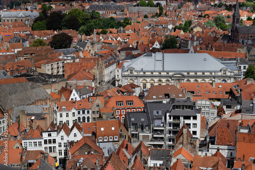 View of city of Bruges from Belfry Bell Tower, Belgium, Europe