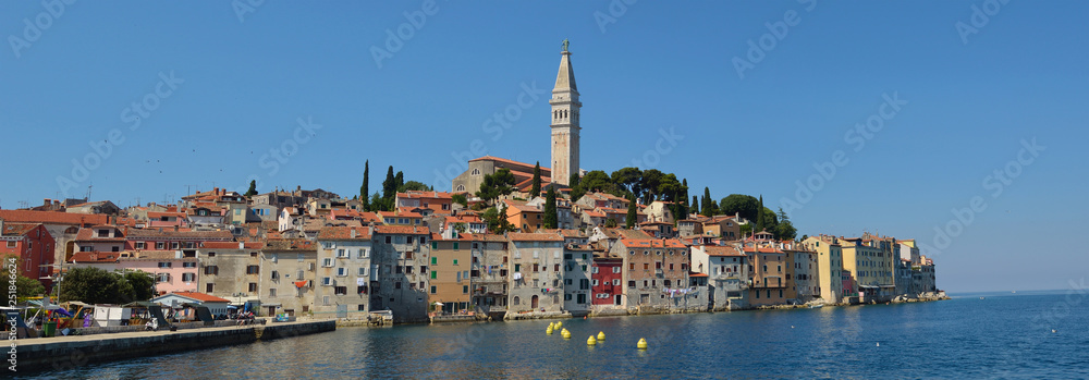Rovinj old town  peninsular  with the Church of St. Euphemia  on the Adriatic Coast  Line Istria Croatia.