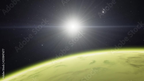 4K Exoplanet 3D illustration orbital view, light green yellow cloudy planet from the orbit. acid toxic desert (Elements of this image furnished by NASA)