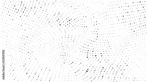 Halftone gradient pattern. Abstract halftone dots background. Monochrome dots pattern. Grunge wave texture. Pop Art Comic small dots. Radial twisted dots. Design for presentation  report  flyer  cover