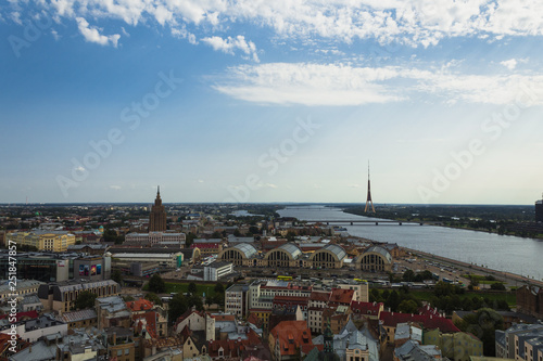 View of Riga from St Peter's Church Tower towards the TV tower and the Latvian Academy of Sciences during autumn (Riga, Latvia, Europe)