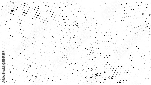 Halftone gradient pattern. Abstract halftone dots background. Monochrome dots pattern. Grunge wave texture. Pop Art Comic small dots. Radial twisted dots. Design for presentation, report, flyer, cover