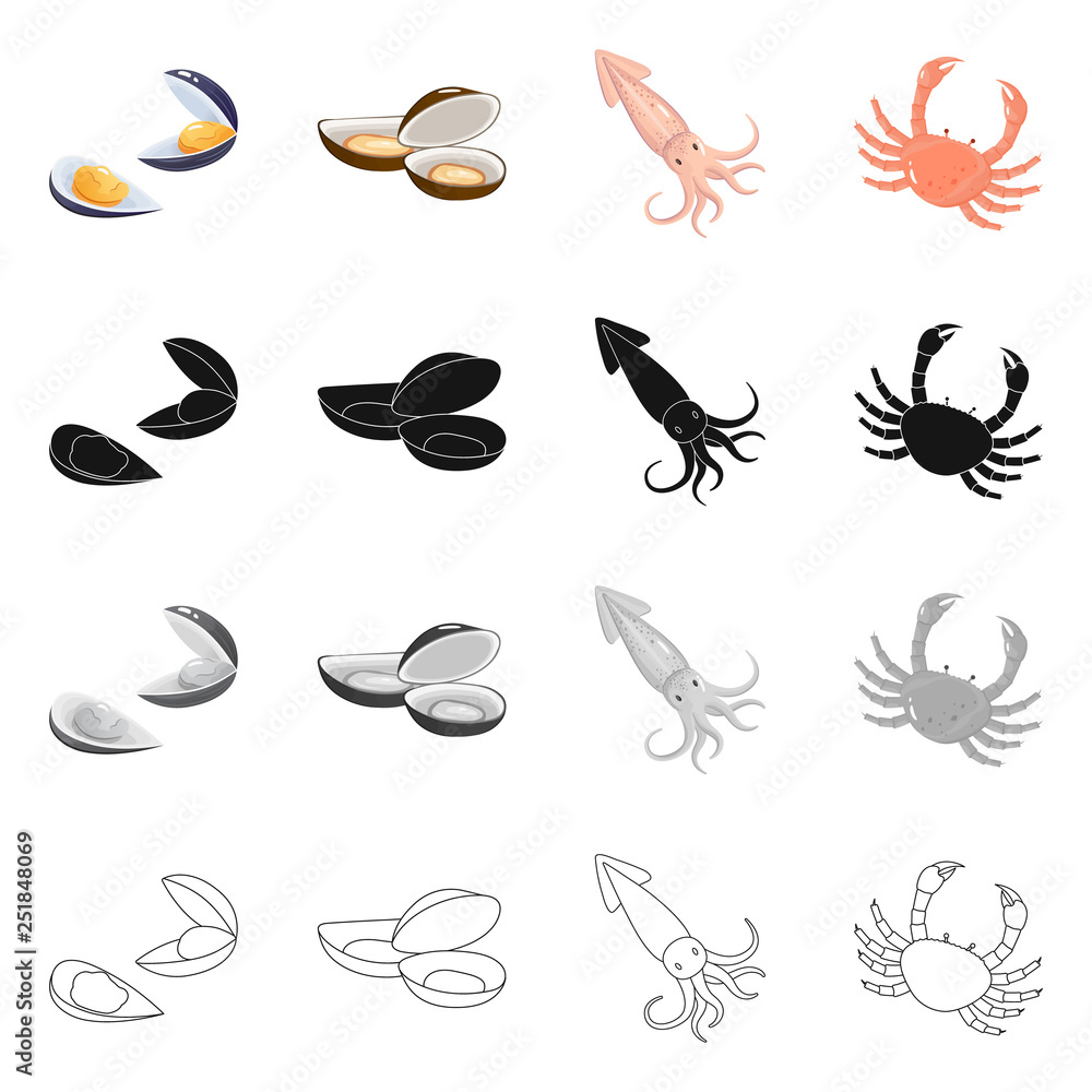 Isolated object of fresh and restaurant icon. Set of fresh and marine stock symbol for web. Isolated object of fresh and restaurant icon. Set of fresh and marine stock symbol for web.