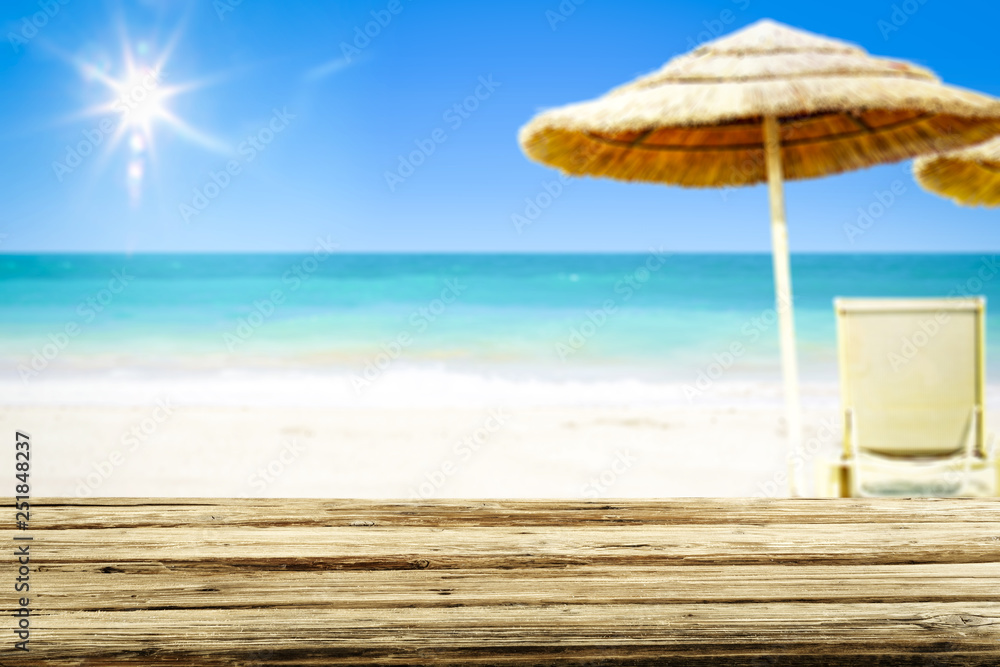 Desk of free space and sea landscape Desk of free space and sea landscape